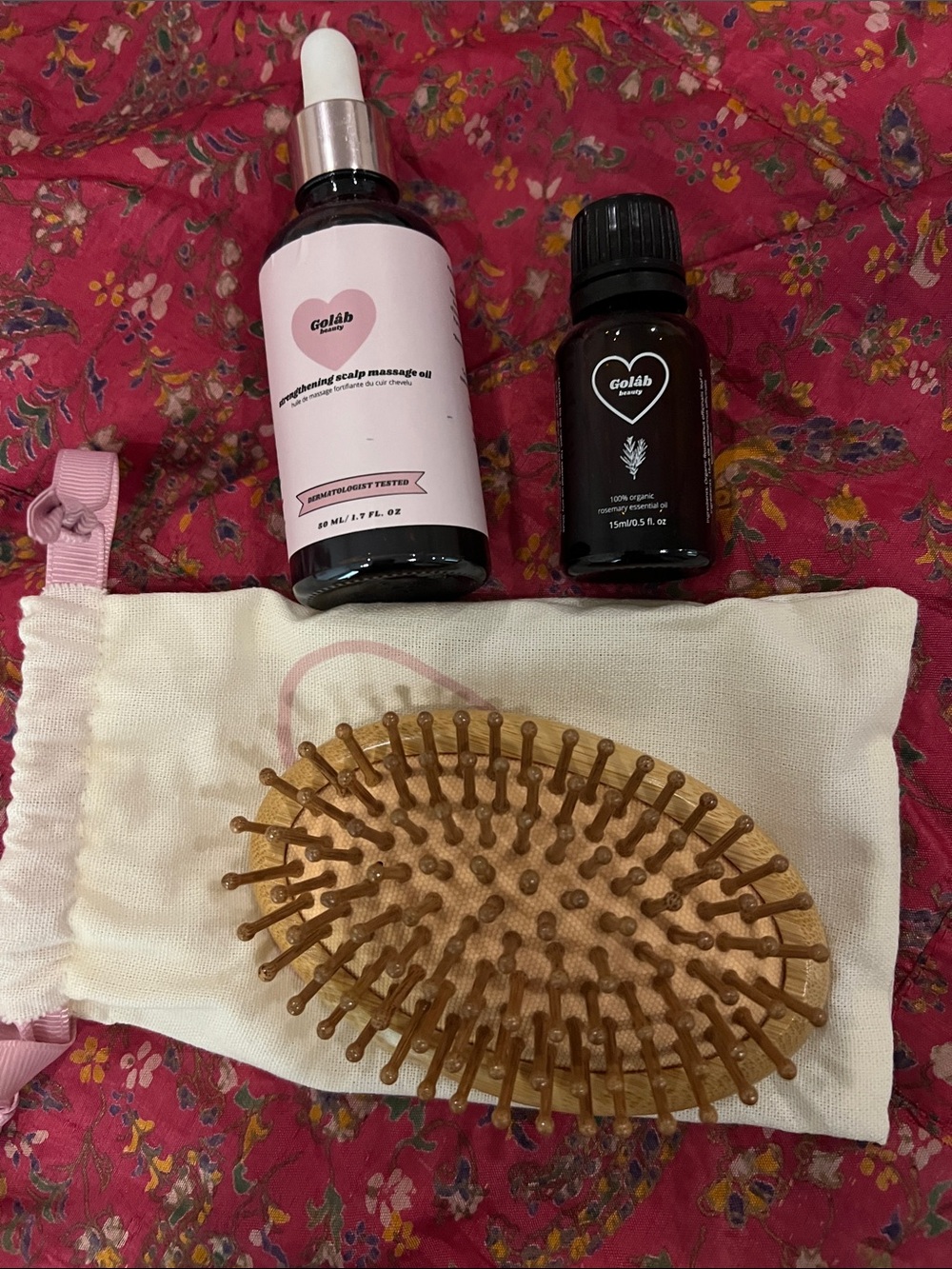 Golab Pink & Black Scalp Care Set with Wooden Brush